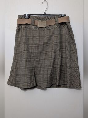 Belezza Plaid A-Line Mini Skirt with Tan Belt